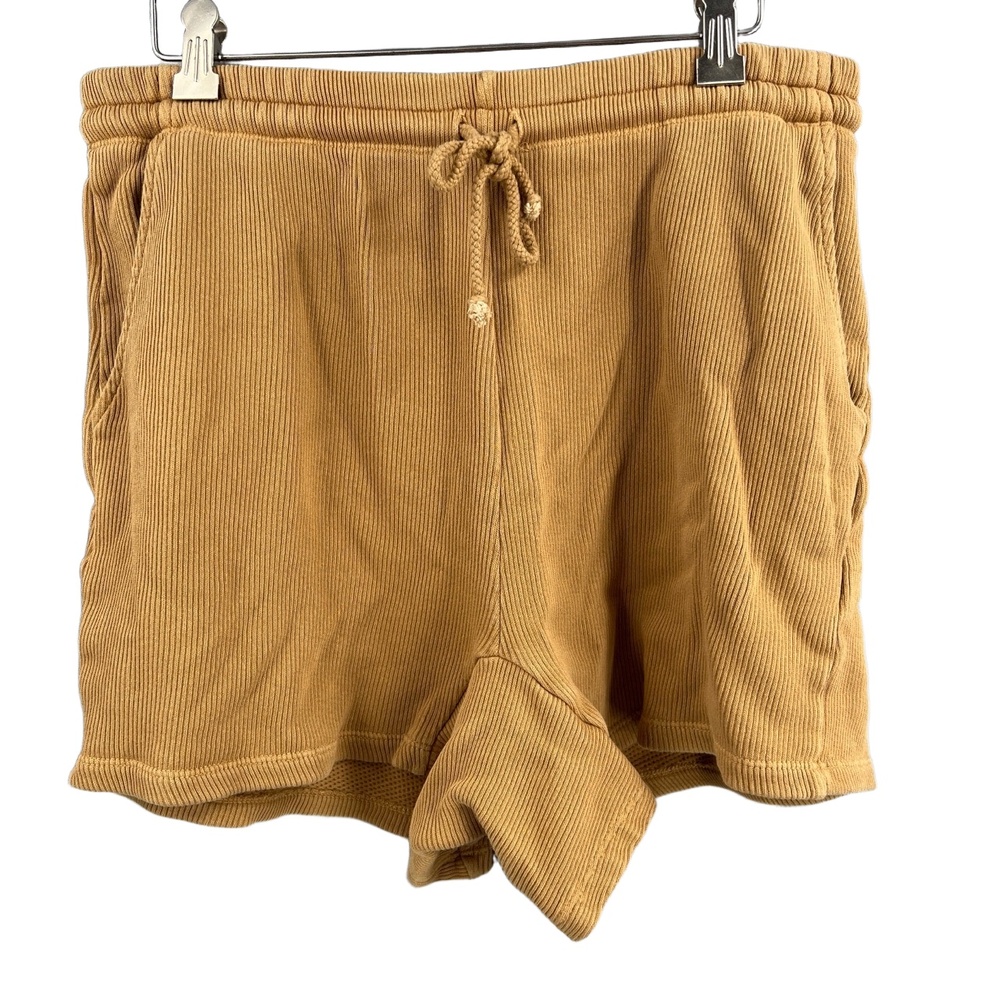 DONNI Shorts Tan Ribbed Knit Drawstring Elastic Waist Lounge Summer Beach Large